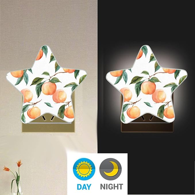susiyo Plug in Night Light Peach Fruit Branch Cute Star Shape Nightlight for Bedroom Hallway Stairs