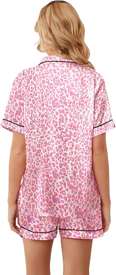 Umeyda Women & Girls Pajamas Set, Soft Satin Lightweight Silk Button-Down Top with Shorts 2 Piece PJS for Mom Boys Kids Gifts