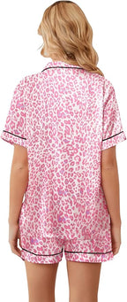 Umeyda Women & Girls Pajamas Set, Soft Satin Lightweight Silk Button-Down Top with Shorts 2 Piece PJS for Mom Boys Kids Gifts