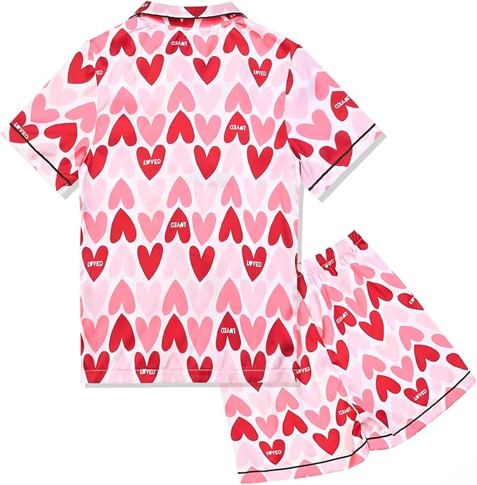 QPANCY Kids Satin Pajamas Sets Baby Boy Girl Button-Down Silk Sleepwear 2 Piece Short Sleeve Loungewear Clothes Set