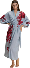 Kihnop Women's Floral Long Kimono Robe Long Satin Robe Long Silk Robe Ladies Kimonos Silky Bathrobe Cover Up, One Size