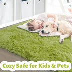 Grass Green Area Rugs for Bedroom, Fluffy Shag Plush Rug 5x7 for Kids Room Living Room Baby Nursery Decor Aesthetic, Cute Fuzzy Floor Furry Cool Shaggy Fuzzy Moss Carpet for Dorm Classroom Playroom