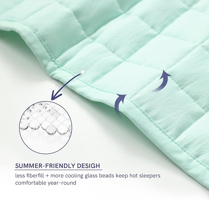 YnM King Size Weighted Blanket for Adults (88x104 Inches, 40 Pounds, Mint Green), Exclusive Smallest Compartments with Glass Beads, Heavy Bed Blanket for Two Persons of 240~390lbs on Queen or King Bed
