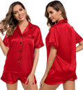LecGee Womens Silk Satin Pajamas Short Sleeve Loungewear Two-Piece Sleepwear Button-Down Pj Set