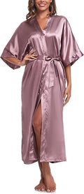 Womens Long Silky Robe Satin Kimono Robes Silk Bathrobe for Wedding Party Full Length Dressing Gown