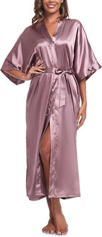 Womens Long Silky Robe Satin Kimono Robes Silk Bathrobe for Wedding Party Full Length Dressing Gown