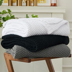 Chunky Cable Knit Throw Blanket Lightweight White 100% Organic Cotton Blanket for Sofa Couch Bed Baby Nursery, Rustic Shabby Chic Modern Farmhouse, Pure White 60” x 80” Give Laundering Bag