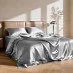 Love's cabin Full Size Satin Sheet Sets - 4 Piece Dark Grey Silky Sheet with Deep Pocket, Luxury Silk Feel Satin Bed Sheets Full Bedding Set (1 Flat Sheet,1 Fitted Sheet,2 Pillow Cases)