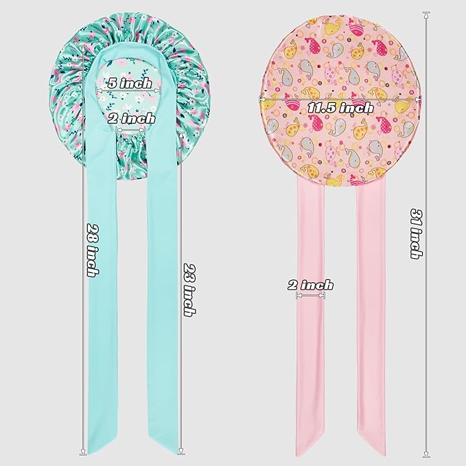 2 PCS Kids Bonnets for Girls, Silk Bonnet for Kids, Satin Bonnet for Sleeping, Baby Toddler Tie Bonnet Sleep Cap