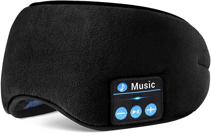 Sleep Headphones - Sleep Mask with Bluetooth Headphones (Black), Washable Bluetooth Sleep Mask, Built-in Speaker and Microphone, Side Sleeping, Meditation & Travel