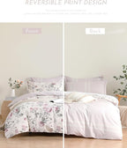 ALEISSEL Vintage Cotton 3pcs Floral Comforter Sets Queen Size - Dusty Rose & Soft Gray Foliage on White, Blush French Striped Patchwork Reverse, Neutural Lightweight Bedding Sets(Queen 90"×90")