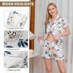 WJing Yi Jia Womens 3Pcs Satin Pajamas Set Floral Silk Pajama Sets Stripe Lounge Set Silky Sleepwear XS-2XL Pjs Long Scarves