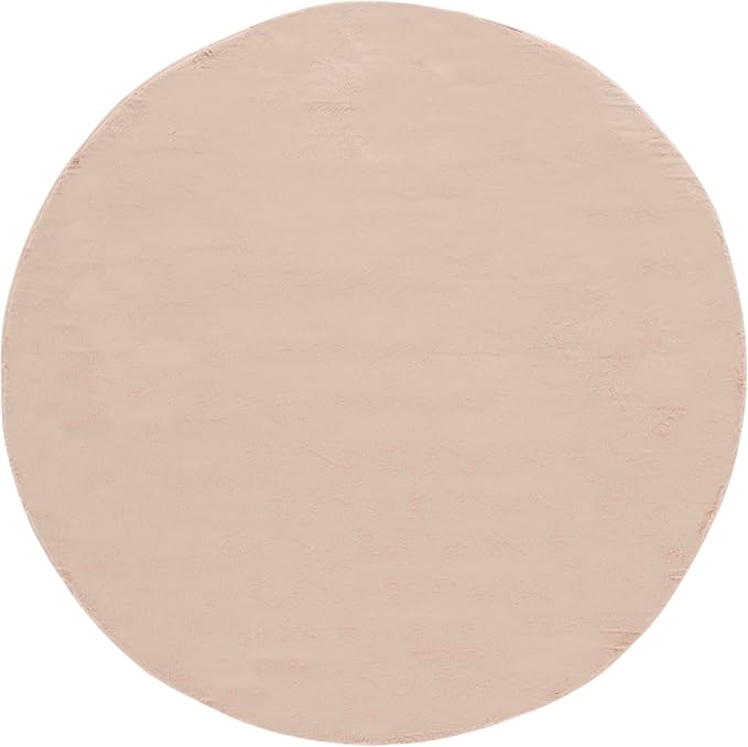 SAFAVIEH Washable Rug Faux Rabbit Fur Shag Collection - 6' Round, Beige, Slip Resistant & Easy Cleaning, Ideal for Living Room, Bedroom, Kids Playroom, Nursery, Dining Space (FRF976B)