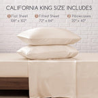 MR&HM Satin Bed Sheets, California King Size Sheets Set, 4 Pcs Silky Bedding Set with 15 Inches Deep Pocket for Mattress (California King, Beige)