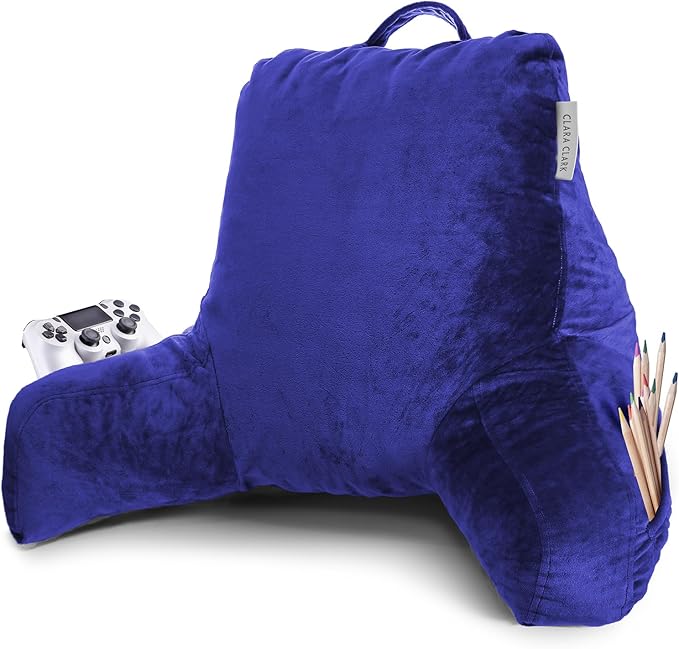 Clara Clark Reading Pillow with Shredded Memory Foam for Sitting Up in Bed and Couch, Back and Arms Adjustable Support for Adults & Teens Backrest Pillows for Reading, with Washable Cover Royal Blue