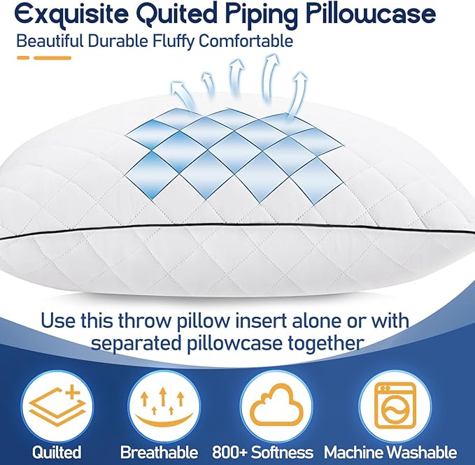 1 MIDDLE ONE Throw Pillows (Pack of 2, White), 20 x 20 Inches Decorative Pillow Insert for Couch, Sofa and Bed, Memory Foam Indoor Square Pillow Forms Stuffer