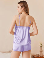 Ekouaer Silk Pajamas Set for Women Satin Camisole Sleepwear Lingerie V-Neck Cami Top and Shorts Pjs