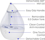Crane x HALLS Droplet Ultrasonic Small Air Humidifiers for Bedroom and Office, 0.5 Gallon Cool Mist Humidifier for Plants and Home, Humidifier Filters Optional