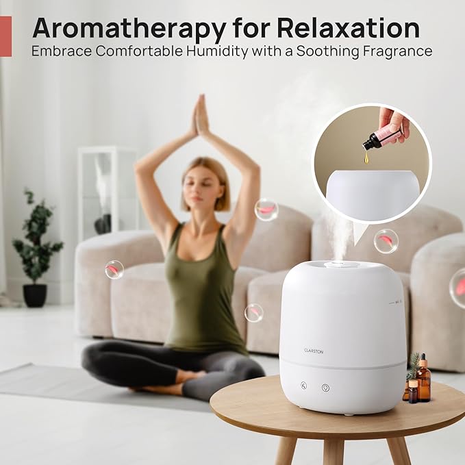 Clarston Humidifiers for Bedroom, 2L Top Fill with 360° Nozzle for Large Room, 7-Color Night Light, 24dB Quiet Cool Mist Air Humidifier for Baby Nursery & Plants, No BPA, Auto Shut Off, Easy to Clean