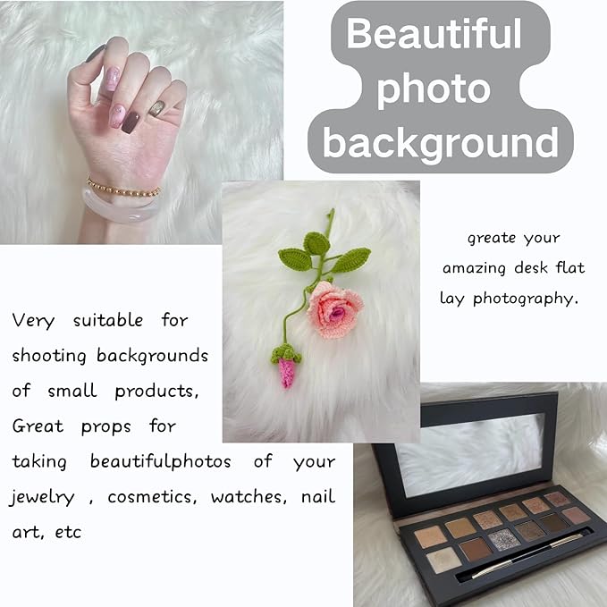 12 Inch White Square Faux Fur Rug, Small Product Photography Background, Perfect for Jewelry, Mini Bags, Nail Art, Small Vases and Other Desktop Photography (1pcs)