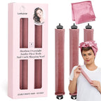 Heatless Curls Overnight Rods Jumbo Set, Heatless Hair Curler Velvet Satin Jumbo Flexi Rods to Sleep in, No Heat Overnight Sleeping Blowout Curls Wave Styling Tools with Silk Scarf 4pcs Dark Pink