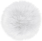 15.7 Inch Mini Small Fur Rug Round, White Plush Fluffy Mini Sheepskin Rug Circle for Chair Dorm Small Fuzzy Round Carpet for Nail Desk 1.3Ft Size Fit for Photo Props Background