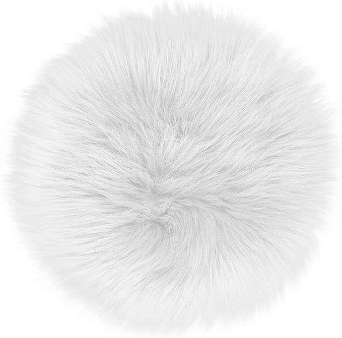 15.7 Inch Mini Small Fur Rug Round, White Plush Fluffy Mini Sheepskin Rug Circle for Chair Dorm Small Fuzzy Round Carpet for Nail Desk 1.3Ft Size Fit for Photo Props Background