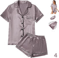 WJing Yi Jia 4Pcs Womens Satin Silky Pajama Sets Short Sleeve Shirt XS-4XL Floral Pajamas Set Soft PJ Loungewear Sleepwear