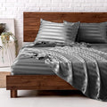 MR&HM Satin Bed Sheets, King Size Sheets Set, 4 Pcs Silky Bedding Set with 15 Inches Deep Pocket for Mattress (King, Dark Grey Striped)