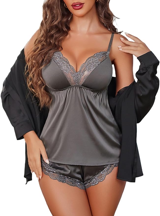 Avidlove Satin Pajamas Set Womens Lace Sleepwear Sexy Lingerie Cami Shorts Set S-XXL