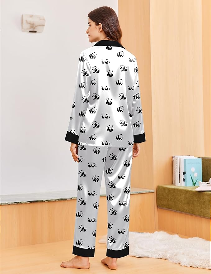Ekouaer Silk Pajamas for Women Long Sleeve Satin Pajama Set Silky Pj Sets 2 Piece Button Down Loungewear Sleepwear