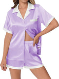 Ekouaer Womens Silk Satin Pajamas Set Animals Print Pjs Button Down Short Sleeve Lounge Set 2 Piece Sleepwear
