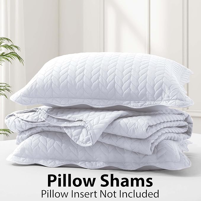 IR Imperial Rooms Queen Quilt Bedding Set Size (90" x 96") + 2 Pillow Shams (20" x 26"+ 2") - 3 Pcs All Season Lightweight Reversible Microfiber Coverlet Embossed Quilt Bedspread (White)