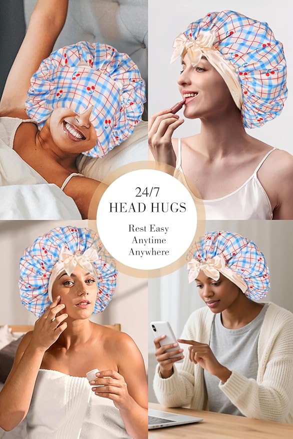 Double Layer Satin Bonnet with Detachable Eye Mask Night Cap for Curly Braids Hair Reduces Frizz Locks in Moisture