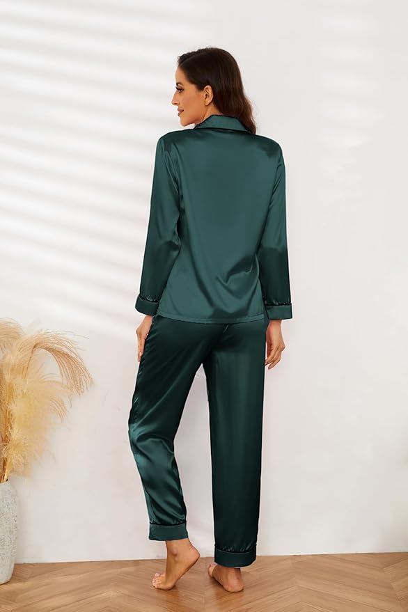 U2SKIIN Women Silk Pajamas Set, Long Sleeve Satin Pajamas for Women Sleepwear Button Down Pjs Set Two-piece