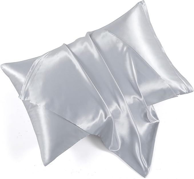 Satin Pillowcases with Zipper （20x30）,Queen Size Pillowcases Set of 2, Light Gray Silk Pillowcase for Hair and Skin