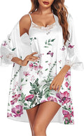 Ekouaer Sleepwear Women's Satin Nightgown with Robes Set 2 Piece Sexy Lace Cami Nightwear