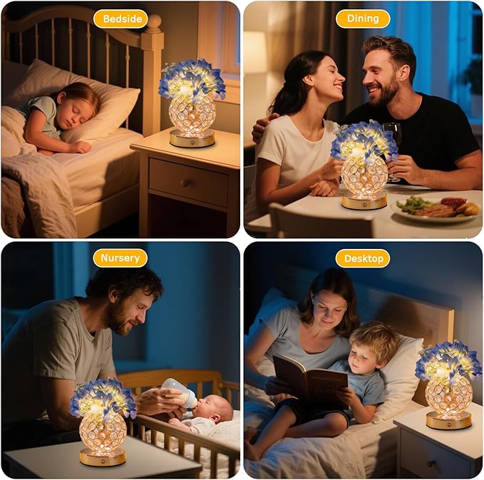 VEEKI Hydrangea Flower Lamp with Remote, Rechargeable 16 Colors Changing Artificial Flower Table Lamp with 4 Modes, Dimmable Touch Cordless Lamp for Bedroom Room Home Decor, Gift for Mom Women (Blue)