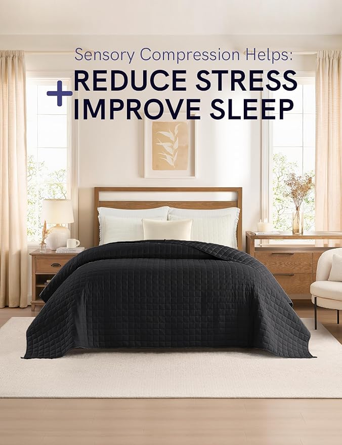 YnM Cotton King Size Weighted Blanket for Adults (88x104 Inches, 30 Pounds, Black), Smallest Compartments with Cooling Glass Beads,Heavy Blanket for Two Persons of 140~240lbs on Queen or King Bed