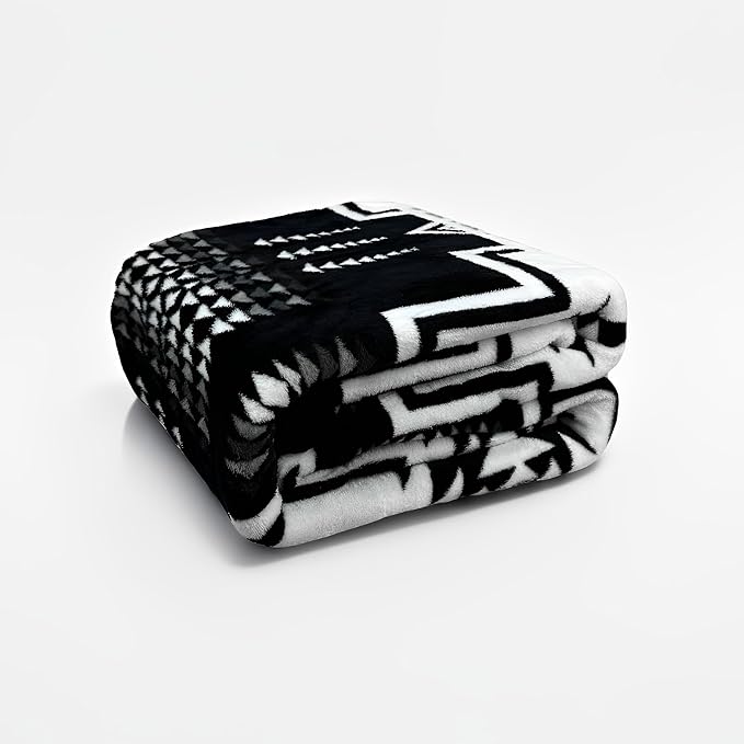 Fleece Blanket Queen - 90x90 Inch Lightweight & Buttery-Soft Throw for Bed, Sofa, Camping | 300GSM Cloud-Touch Microfiber | Cozy Essentials for Travel & Movie Nights, (Boho Black White)