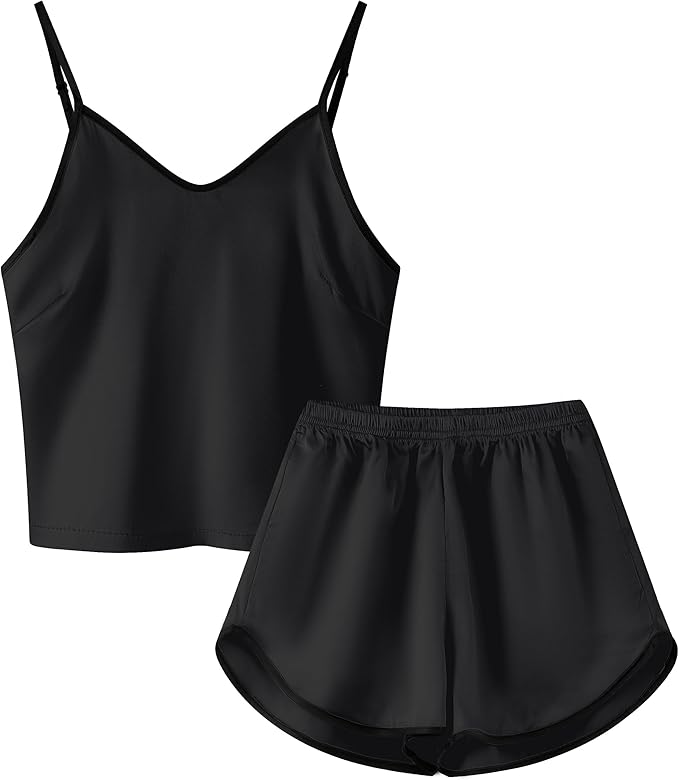 Girls & Women Silk Pajamas Set Satin Camisole Sleepwear 2 Piece Pjs, 3 Years - Women XXL
