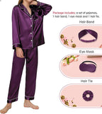 EPLAZA Kids Satin Pajamas Sets Girls Boys Button-Down Silky Pajamas Sleepwear with Hairband Eye Mask Hair Tie