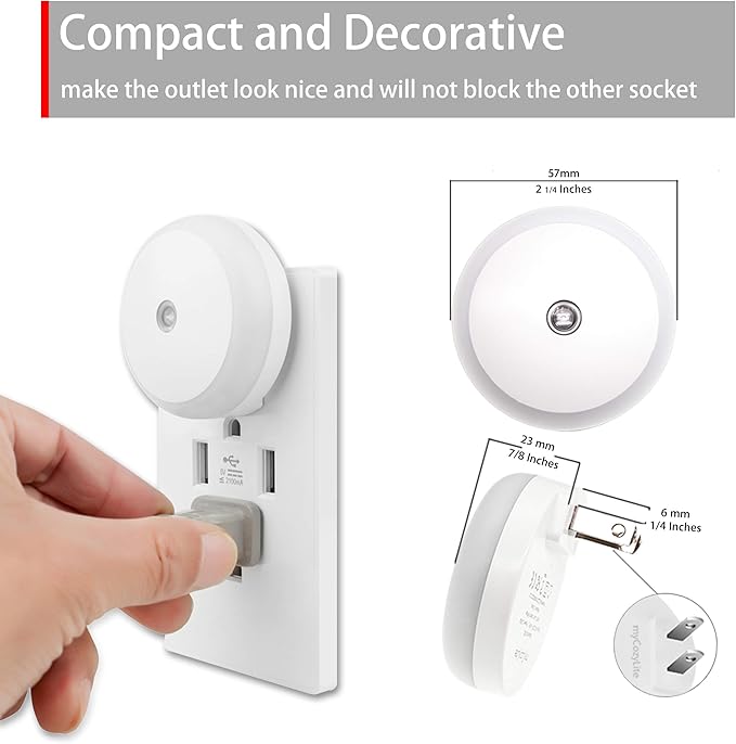 Blue LED Night Light, Plug in, Dusk to Dawn Smart Sensor, Small Round Nightlight, Energy Saving, Night light Plug into Wall for Bathroom, Kitchen, Bedroom, Hallway, Stairway, Travel, 2 Pack
