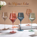 Colored Wine Glasses Set of 6-16OZ Colorful Wine Glass with Stem【HandBlown】 Muted Wine Glasses Colored Set,Wine Gifts for Party,Home Deco