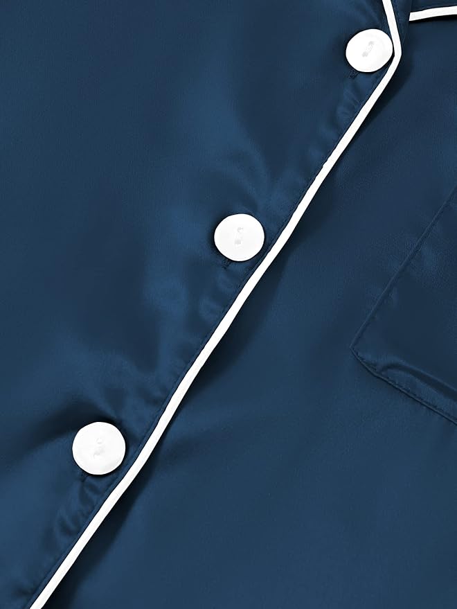 LYANER Women's Silky Satin Pajamas Set Short Sleeve Button Down Shirt With Shorts Pjs Set Sleepwear