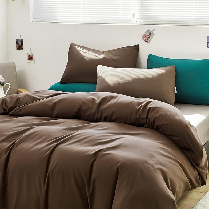 Luxlovery Brown Comforter Set Queen Mocha Brown Bedding Comforter Set Chocolate Color Solid Soft Breathable Blanket Quilts Chestnut Bedding Set for Women Men Queen