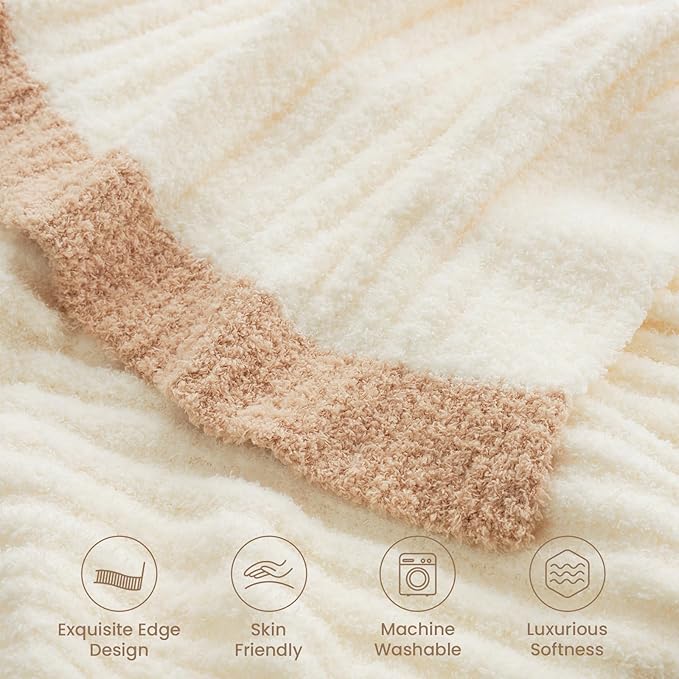 Snuggle Sac Buttery Soft Throw Blanket for Couch, Winter Fluffy Cozy Soft Throws Dupes for All Season, Reversible Warm Microfiber Fuzzy Blankets for Couch, Sofa, Bed, Travel, Cream, 50x60 inches