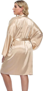 Women's Plus Size Short Silky Bathrobes Satin Kimono Robes Bride Bridesmaid Loungewear Soft Nightgown