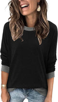 Magritta Women's Long Sleeve Leopard Color Block Tunic Comfy Crewneck T Shirt Tops Black XL