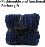 YnM Weighted Blanket, Handmade Chunky Knitted Design, Soft and Cozy, Temperature Regulating and Breathable, Machine Washable Throw for Sleep or Home Decor (Prussian Blue, 80x87 Inch, 25lbs)